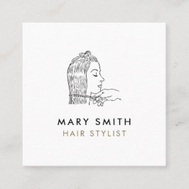 Tarjeta De Visita Cuadrada Minimal Elegant Pink White  Hair Square