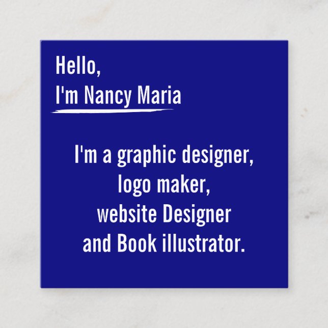 Tarjeta De Visita Cuadrada Minimal modern Graphic design Blue (Anverso)