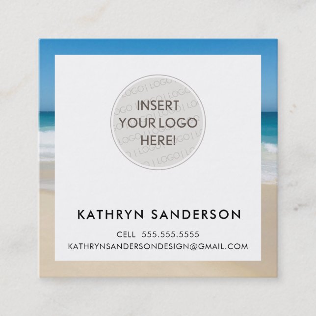 Tarjeta De Visita Cuadrada MINIMAL PERSONALIZADO LOGO moda moderna playa trop (Anverso)