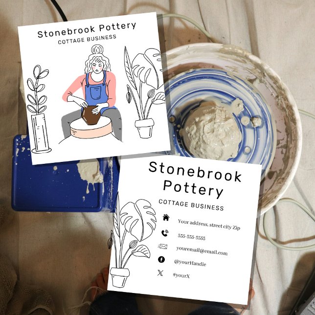Tarjeta De Visita Cuadrada Minimal Woman Illustration Pottery Wheel | Square  (Subido por el creador)