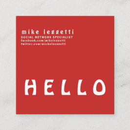 Tarjeta De Visita Cuadrada Minimalism intrépido simple lindo del rojo HOLA