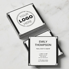 Tarjeta De Visita Cuadrada Minimalist Art Deco Black White Square Logo