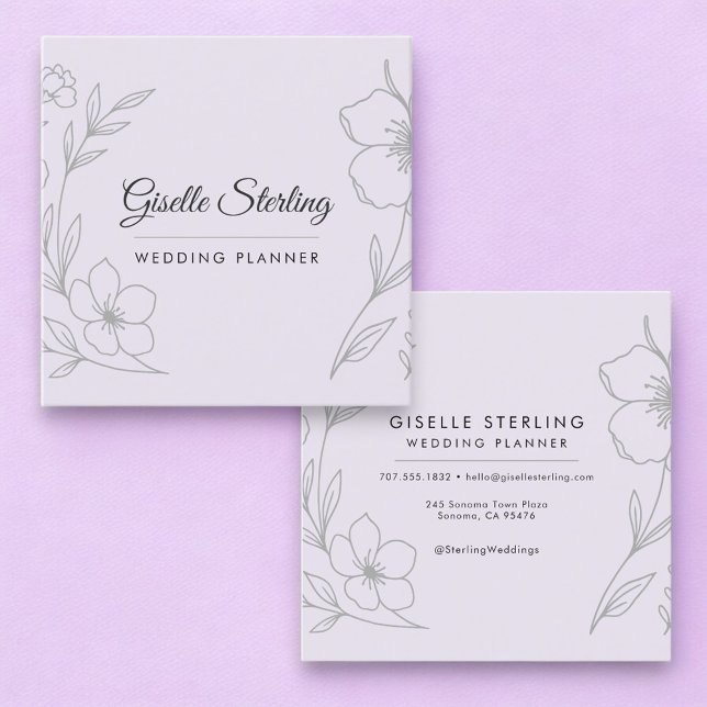 Tarjeta De Visita Cuadrada Minimalist Botanical Lilac Purple Wedding Planner (Subido por el creador)