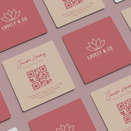 Tarjeta De Visita Cuadrada Minimalist Dusty Rose Cream Beauty QR Code