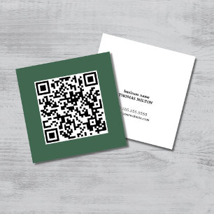 Tarjeta De Visita Cuadrada Minimalist Elegant Green QR Code Consultant