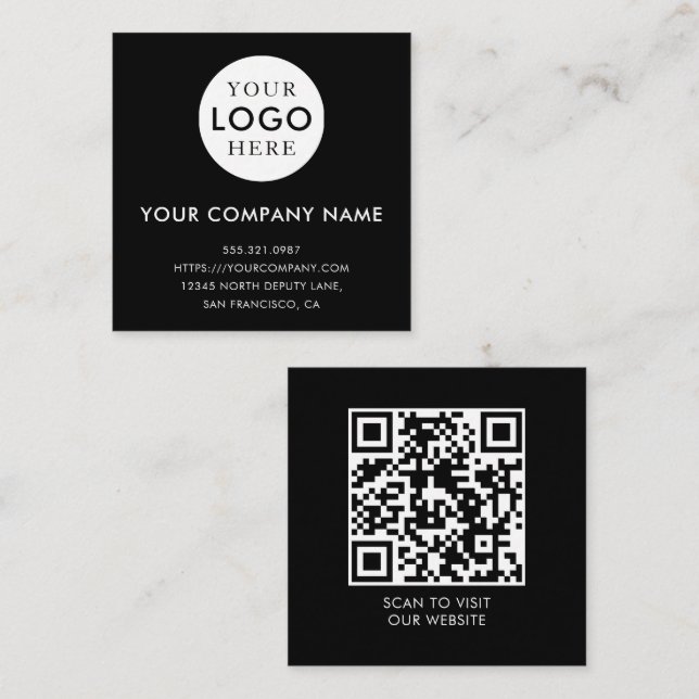 Tarjeta De Visita Cuadrada Minimalist Logo Professional Black QR Code (Anverso / Reverso)