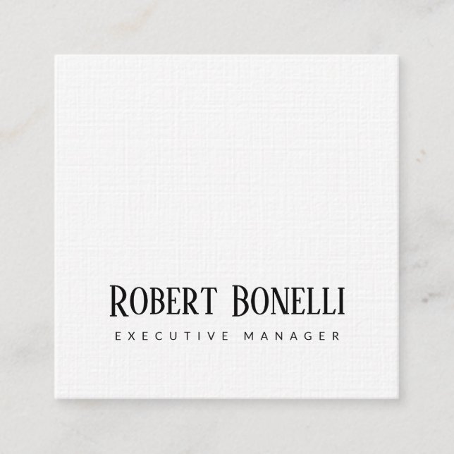 Tarjeta De Visita Cuadrada Minimalist Plain Black & White Modern Plain (Anverso)