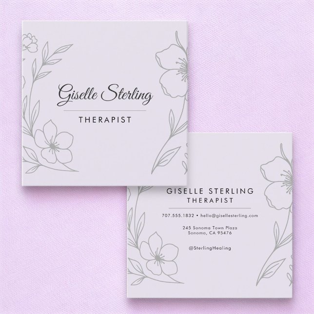Tarjeta De Visita Cuadrada Minimalist Therapist Botanical Lilac Purple  (Subido por el creador)