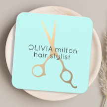Minimalista Blue Faux Gold Scissors Hair Stylist