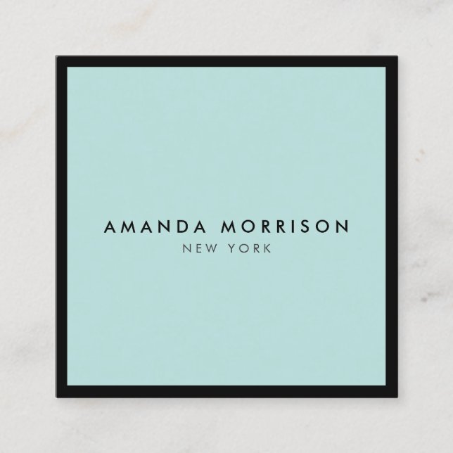 Tarjeta De Visita Cuadrada Minimalista de lujo Boutique Black/Mint (Anverso)