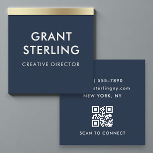 Tarjeta De Visita Cuadrada Minimalista Elegante Código QR Azul Marino Profesi