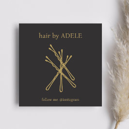 Tarjeta De Visita Cuadrada Minimalista elegante marfil Black Golden Hair Pins