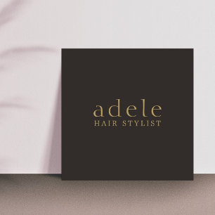 Tarjeta De Visita Cuadrada Minimalista elegante peinado negro dorado ivorio E
