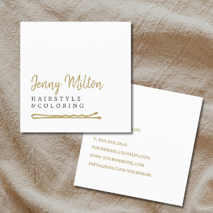 Tarjeta De Visita Cuadrada Minimalista elegante White Faux Gold Pin