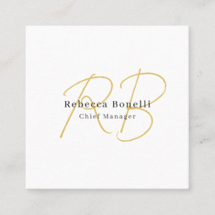 Tarjeta De Visita Cuadrada Minimalista exclusivo moderno color oro monograma