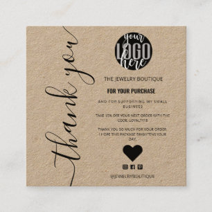 Tarjeta De Visita Cuadrada Minimalista Kraft Signature Script Order Gracias