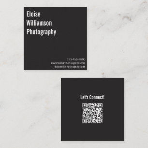 Tarjeta De Visita Cuadrada Minimalista Moderno Código QR Negro y Blanco en Ne