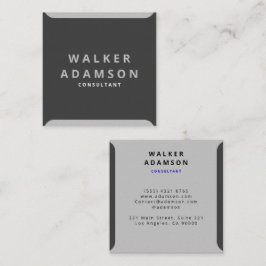Tarjeta De Visita Cuadrada Minimalista Moderno Plata y Negro Mate