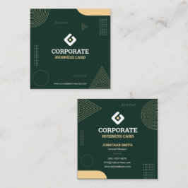 Tarjeta De Visita Cuadrada Minimalista Moderno Verde Oscuro y Dorado Corporat