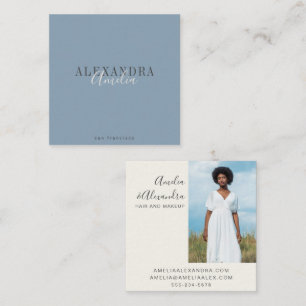 Tarjeta De Visita Cuadrada Minimalista Negrita Script Boho Azul Polvoriento F