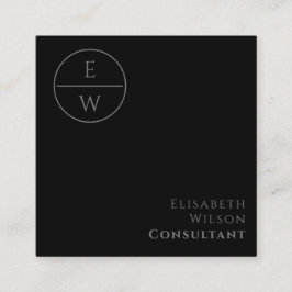 Tarjeta De Visita Cuadrada Minimalista negro en círculo monográfico profesion