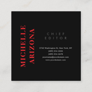 Tarjeta De Visita Cuadrada Minimalista negro rojo y blanco profesional modern