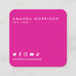 Tarjeta De Visita Cuadrada Minimalista Profesional Social Media Hot Pink