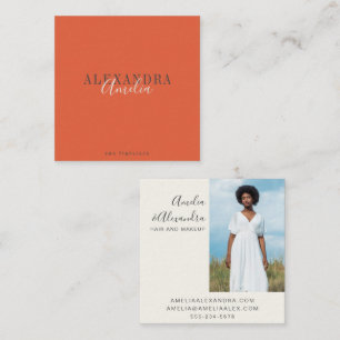 Tarjeta De Visita Cuadrada Minimalista Script Bold Boho Foto Atardecer Naranj