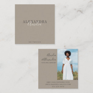 Tarjeta De Visita Cuadrada Minimalista Script Negrita Boho Taupe Marrón Foto