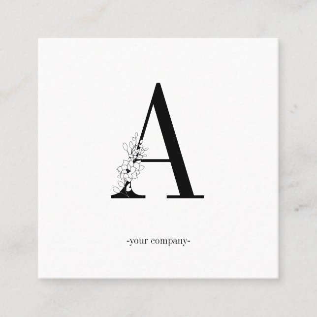 Tarjeta De Visita Cuadrada Minimalistic flores monograma negro sabe (Anverso)