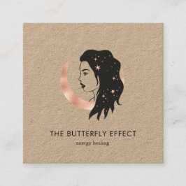 Tarjeta De Visita Cuadrada Minimalistisch Frau Mond Sterne Visitenkarte