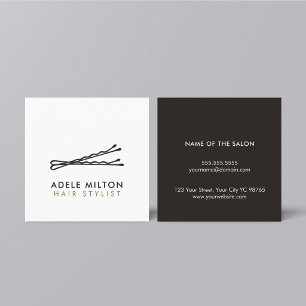 Tarjeta De Visita Cuadrada Minimo Elegante Negro Blanco Horquillas Pelo