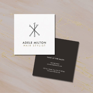 Tarjeta De Visita Cuadrada Minimo Elegante Negro Blanco Horquillas Pelo