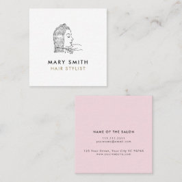 Tarjeta De Visita Cuadrada Mínimo Elegante Rosa Blanco Cabello Cuadrado