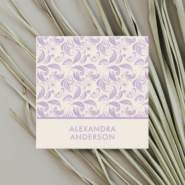 Tarjeta De Visita Cuadrada Mínimo Moderno Hojas Violetas Patrón Lavanda (Minimal Modern Violet Leaves Pattern Lavender Square Business Card)