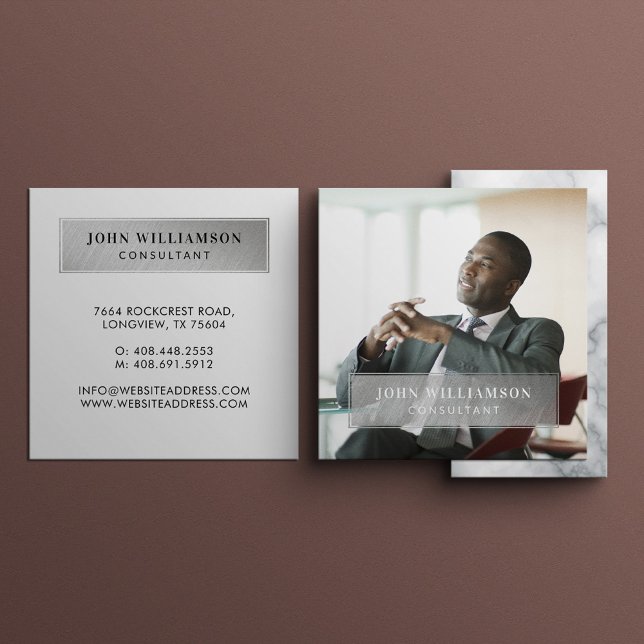 Tarjeta De Visita Cuadrada Mínimo Profesional Empresa Empresa Foto Plata (Minimal Professional Company Business Photo Silver Square Business Card)