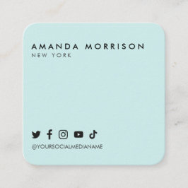 Tarjeta De Visita Cuadrada Mínimo Profesional Redes Sociales Menta