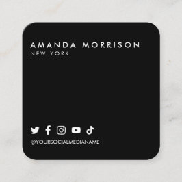 Tarjeta De Visita Cuadrada Mínimo Profesional Redes Sociales Negro