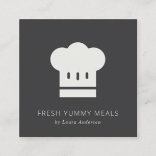 Tarjeta De Visita Cuadrada Mínimo Rústico Gorra de Chef negro y blanco