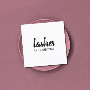 Tarjeta De Visita Cuadrada Mínimo Sencillo Elegante Blanco Negro Lazas Brows