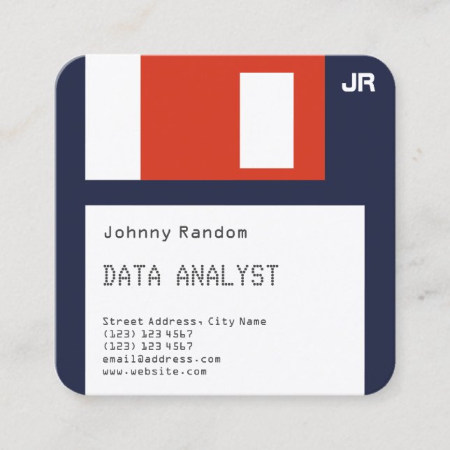 Tarjeta De Visita Cuadrada Mirada del disquette del disco blando falsa azul (Anverso)