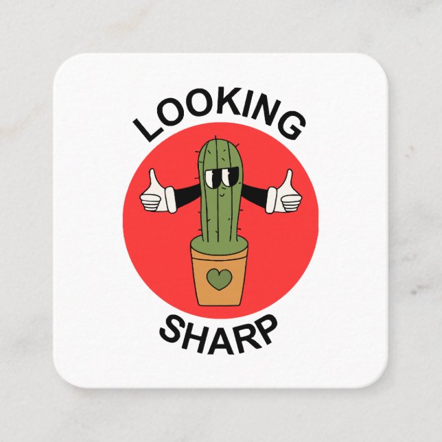 Tarjeta De Visita Cuadrada Mirando hacia abajo Cactus Pun (Anverso)