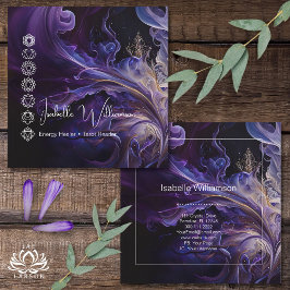 Tarjeta De Visita Cuadrada Mítico Ametista Chakras Reiki Meditación Yoga
