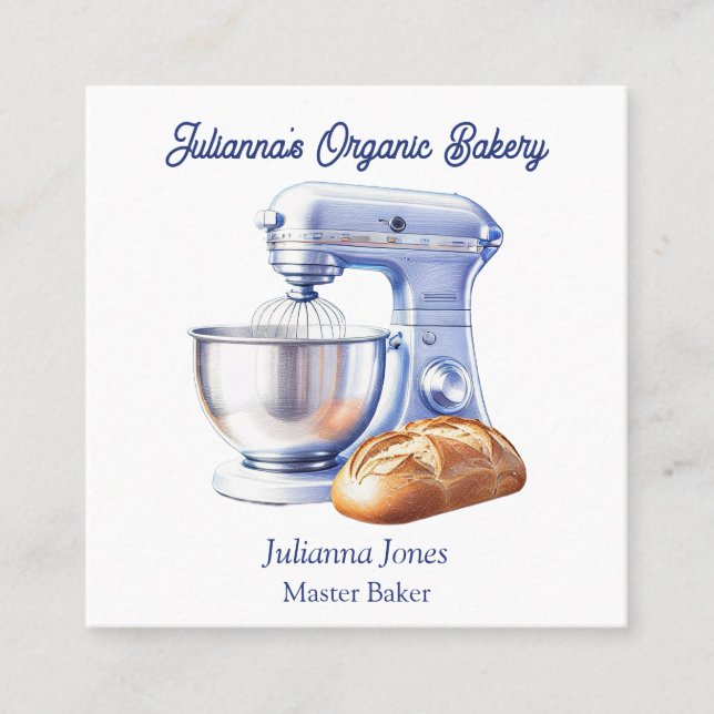 Tarjeta De Visita Cuadrada Mixer Bread Bakery Pastry Chef  (Anverso)