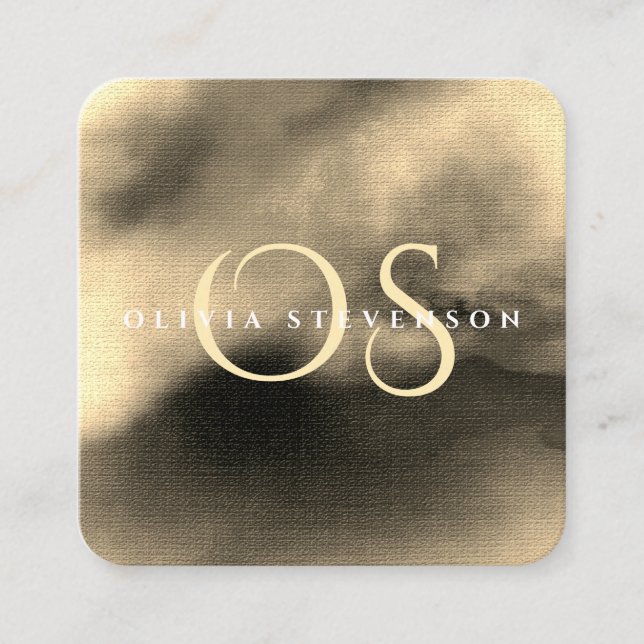 Tarjeta De Visita Cuadrada Moda acuarela dorada Resumen monogramado (Anverso)