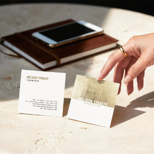 Tarjeta De Visita Cuadrada Moda blanca mínima Relieve metalizado dorado elega