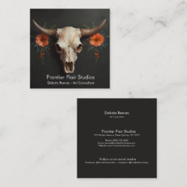 Tarjeta De Visita Cuadrada Moda Boho Acuarela Minimalista Floral Cow Skull