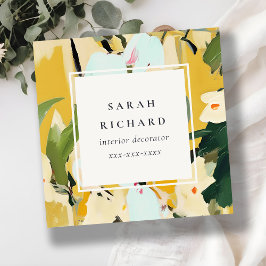 Tarjeta De Visita Cuadrada Moda Boho Colorful Yellow Ochre Pintado Floral