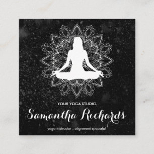 Tarjeta De Visita Cuadrada Moda Boho Mandala Blanco negro de moda