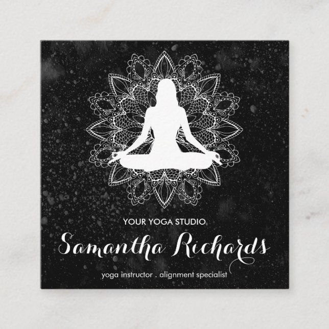Tarjeta De Visita Cuadrada Moda Boho Mandala Blanco negro de moda (Anverso)